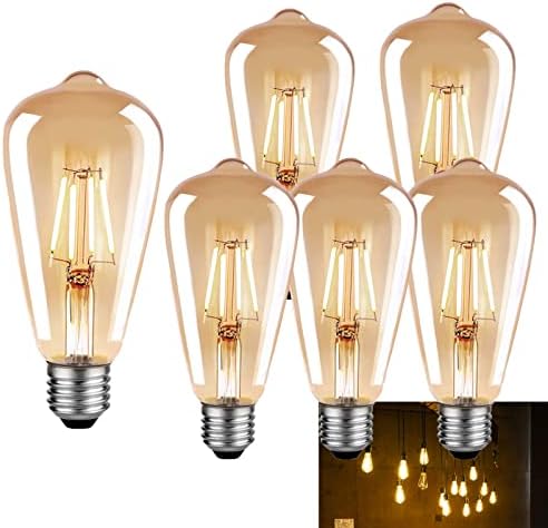 Bulbos de bulbos LED de LED de LED de geminilita LED de 60 watts, lâmpadas de lâmpadas diminuídas e diminuídas de lâmpadas brancas de 2200k de 2200k, filamento ST21 Decoração vintage lâmpadas LED, lâmpadas, 6 pacote
