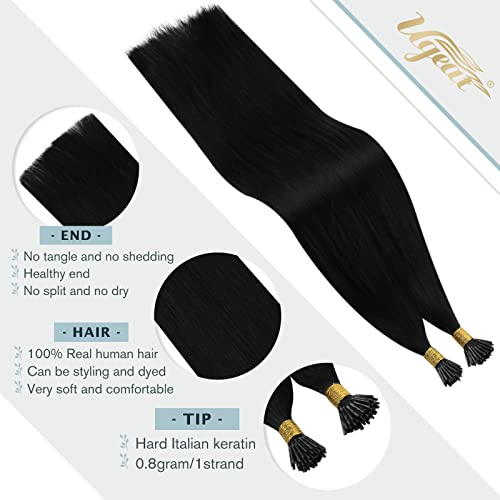 2 pacotes de i dica extensões de cabelo humano, ugeat 24 polegadas Jet Back Black Hair Extensions Bundle