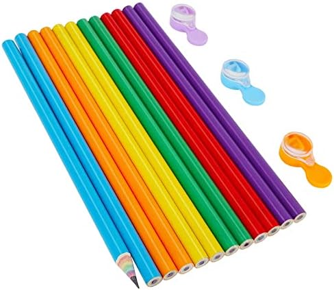 Lápis de papel arco -íris de 12 pcs e 3pcs afiadores de lápis de ponto longo, lápis de papel fofos para crianças, portátil Fun lápis Conjunto para materiais escolares da sala de aula