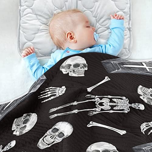 Clanta de arremesso de algodão assustador de algodão para bebês, recebendo cobertor, cobertor leve e macio para berço, carrinho, cobertores de berçário, Halloween, 30x40 in, preto