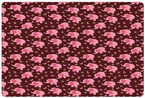 Ambesonne Animal Cartoon Pet Tapete Para comida e água, e borboletas composição de animais, tapete de borracha sem deslizamento para cães e gatos, 18 x 12, Borgonha rosa pálido