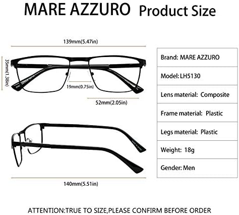 Mare Azzuro Designer Reading Glasses Men Metal Readers 1.0 1.5 2.0 2.5 3.0 3.5