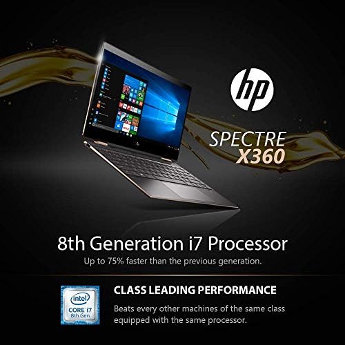 HP Spectre X360 2019 13T Laptop GEMCUT I7-8565U 1,8 GHz, 16 GB RAM, 512 GB SSD, Windows 10 Home, USB C, 13,3 Crega do toque FHD, B&O Speakers, Win 10 Home, 3 anos de segurança da Internet McAfee