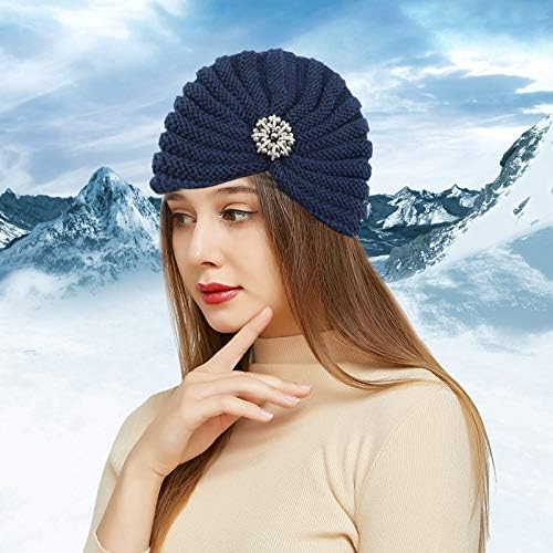 Mulheres de inverno malha de gorro chapéu de gorro feminino acessórios de contas de lã chapéu de malha de