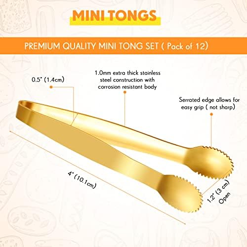 12 PCS mini porções de pinças de 4 polegadas Utensílios de servir acessórios de charcutaria de ouro aço inoxidável