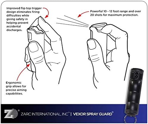 ZARC VEXOR Polícia de força Spray de pimenta, garra de dedos flip-top, mais de 20 tiros, 10-12 pés.