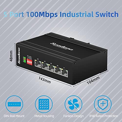 Scodeno 5 Porta 10/100Mbps Fast Ethernet Industrial Outdoor Switch, capacidade de comutação