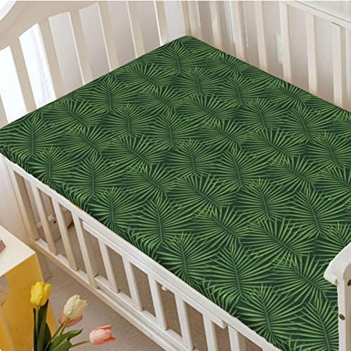 Jungle Folhagem com tema Mini lençóis de berço, lençóis portáteis de mini berço de colchão de colchão macio para meninas meninas, 24 “x38“, verde