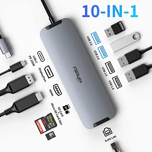 USB C Hub HDMI 4K60HZ, USB C Patking Station para DisplayPort, Usb-C Thunderbolt 3 Laptop Hub Docking Station Monitor Dual com Ethernet, PD, USB3.0, SD/TF CART