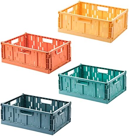 Crates pastel, 4 caixas de armazenamento de embalagem empilhável plástico, tamanho médio, caixas de armazenamento