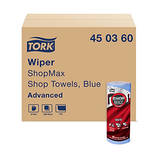 Tork ShopMax Pesado de papel de papel toalha azul, alta absorção, 30 rolos x 60 folhas, 450360