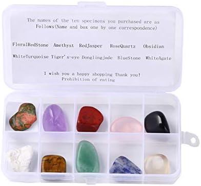 Kit de quartzo de 10 pedras: pedra vermelha floral, ametista, jasper vermelho, quartzo rosa, obsidiana, turquesa