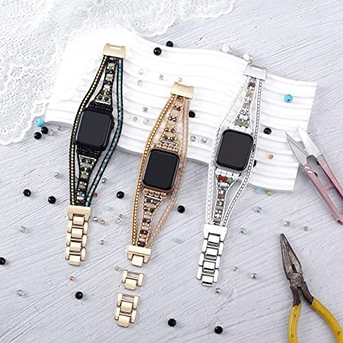 Banda de contas de couro charmingo boho compatível com pulseira de banda de relógio Apple para