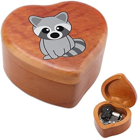 Caixa de música de raccoon fofa caixas musicais de madeira Melhor presente para aniversário de aniversário