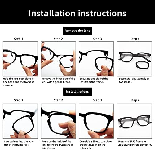 Amorays lendo óculos lentes intercambiáveis ​​para homens, mulheres, depende dos leitores de dobra com força diferente