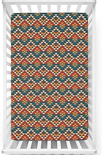 Folha de berço com tema asteca, folha de colchão de berço padrão folhas de colchão macio e respirável lençóis de colchão ou lençol de criança, 28 x52, multicoloria